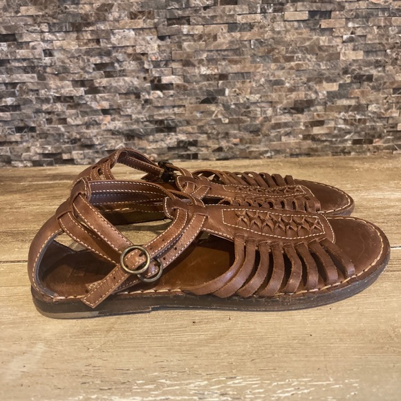 Frye Kayla Huarache Sandals Woven Strappy Flat Brown Leather | Women's 7.5 - Picture 5 of 10